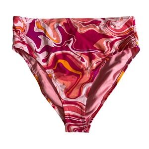 Jessica Simpson Pink Orange Marble High Waist Bikini Bottoms Large NWT